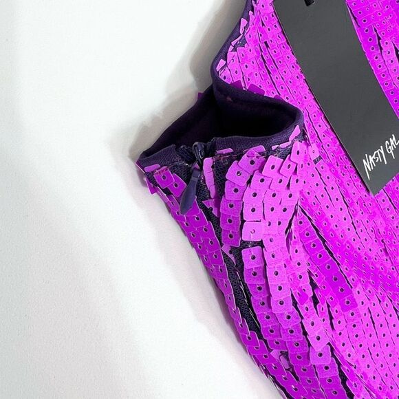 Nasty Gal Dress Womens 4 Midi One Shoulder Open Back Sequin NEW Purple - Picture 8 of 15